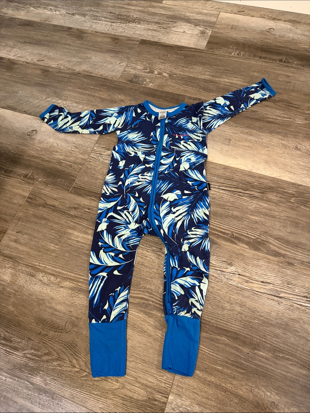 Bonds Blue Tropical-Print Kids One-Piece Zipper Pajamas